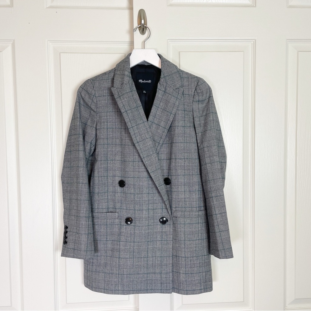 Madewell Caldwell Glen Plaid Double Breasted Blazer Wool Blend NWOT Sz XS